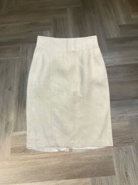 Vintage High Waist Linen Blend Pencil Skirt Womens 4 Ivory Straight Midi Classic